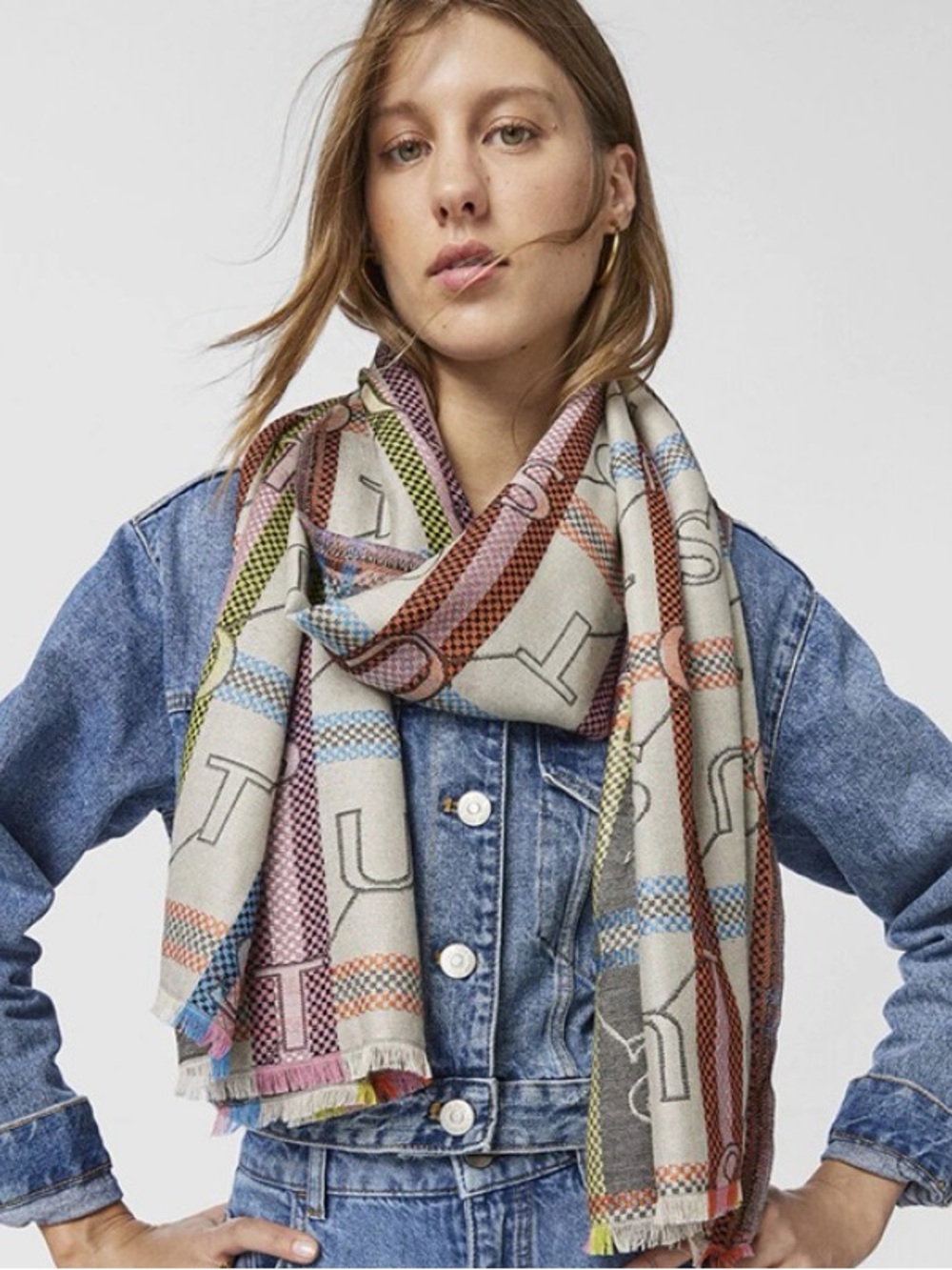 TOUS Legacy Jacquard Foulard Beige Multicolor Scarf Rectangle